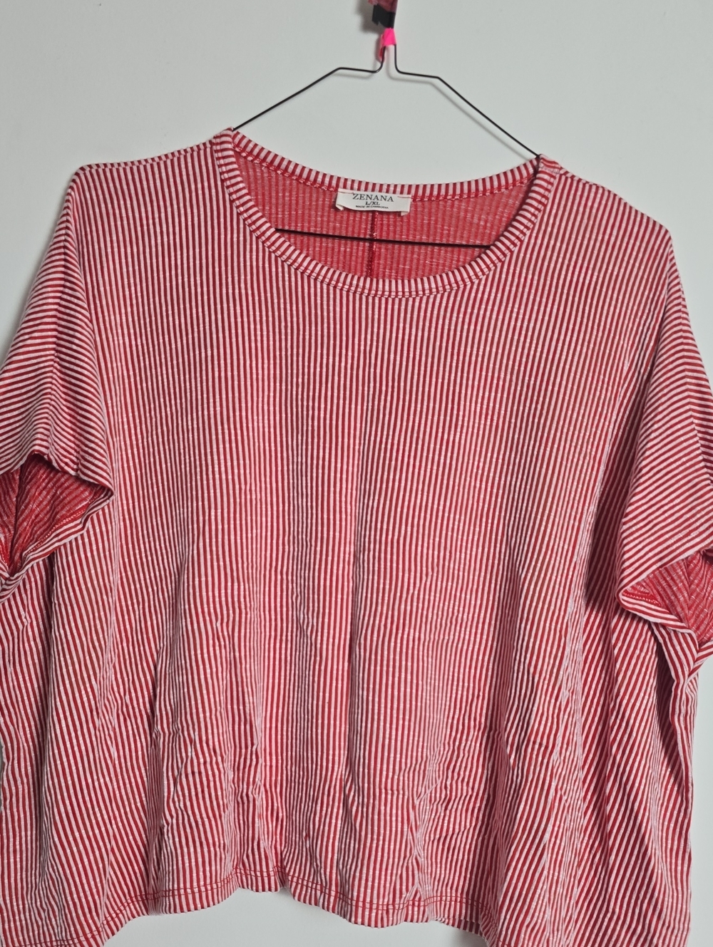 Zenana Outfitters Red and White Striped Short Sleeve Tee